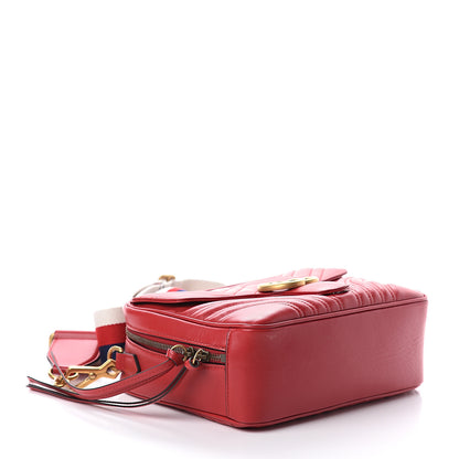 Gucci Calfskin Matelasse Sylvie Web Small GG Marmont Top Handle Shoulder Bag Hibiscus Red 3 of 8
