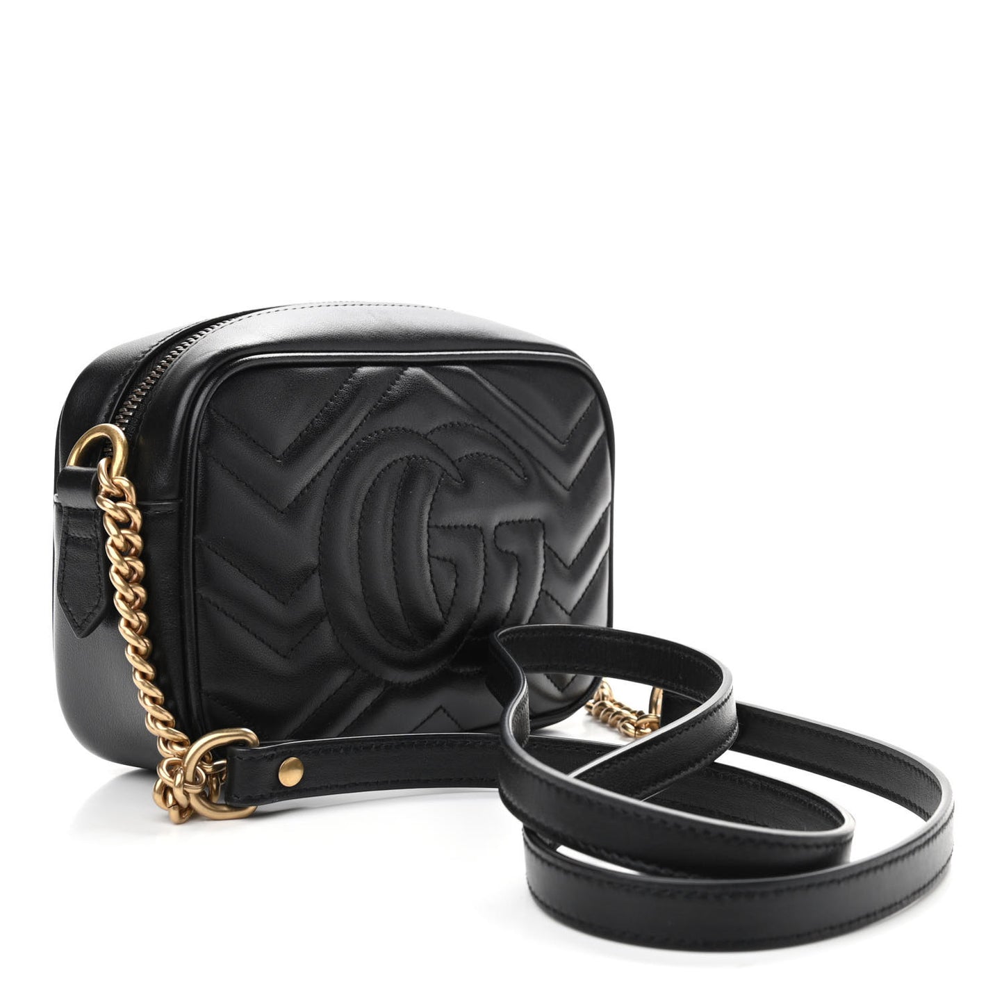 Calfskin Matelasse Mini GG Marmont Chain Shoulder Bag Black