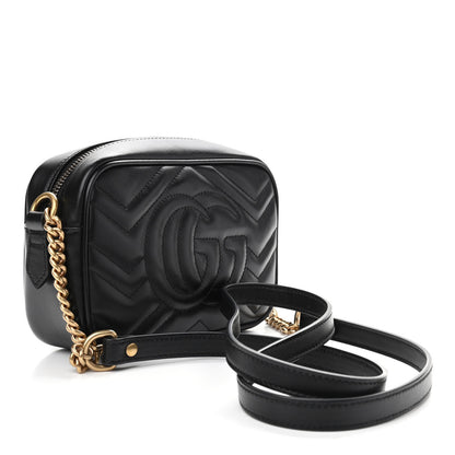 Gucci Calfskin Matelasse Mini GG Marmont Chain Shoulder Bag Black 3 of 10