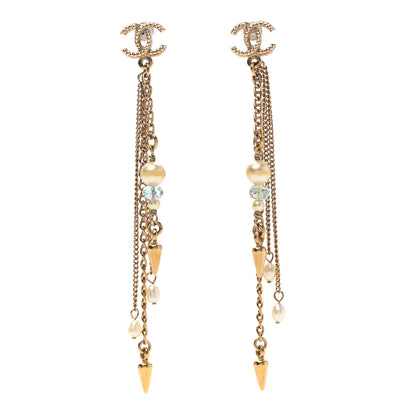 Chanel Glass Pearl CC Long Drop Earrings Gold 1 of 4