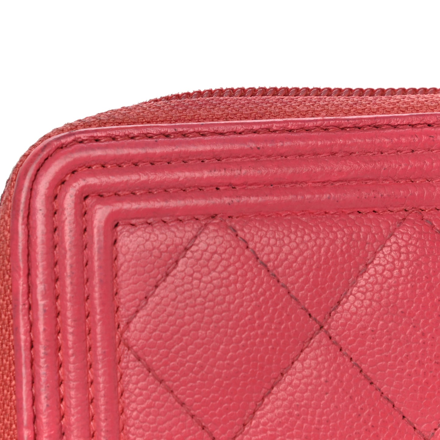 Caviar Quilted Large Boy Zip Around Wallet Coral