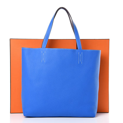 Hermes Taurillon Clemence Double Sens 45 Reversible Tote Bleu Zanzibar Ultraviolet 16 of 16