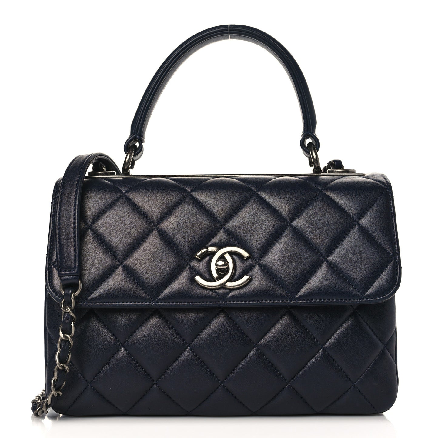 Lambskin Quilted Small Trendy CC Flap Dual Handle Bag Navy