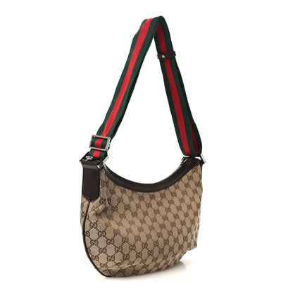 Gucci Monogram Web Medium Half Moon Hobo Dark Brown 3 of 10