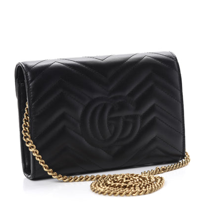 Gucci Calfskin Matelasse GG Marmont Chain Wallet Black 3 of 11