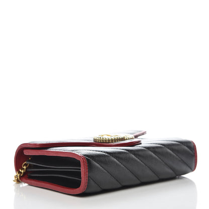 Gucci Vintage Effect Calfskin Matelasse Diagonal Torchon GG Marmont Chain Wallet Black Romantic Cherry 4 of 10