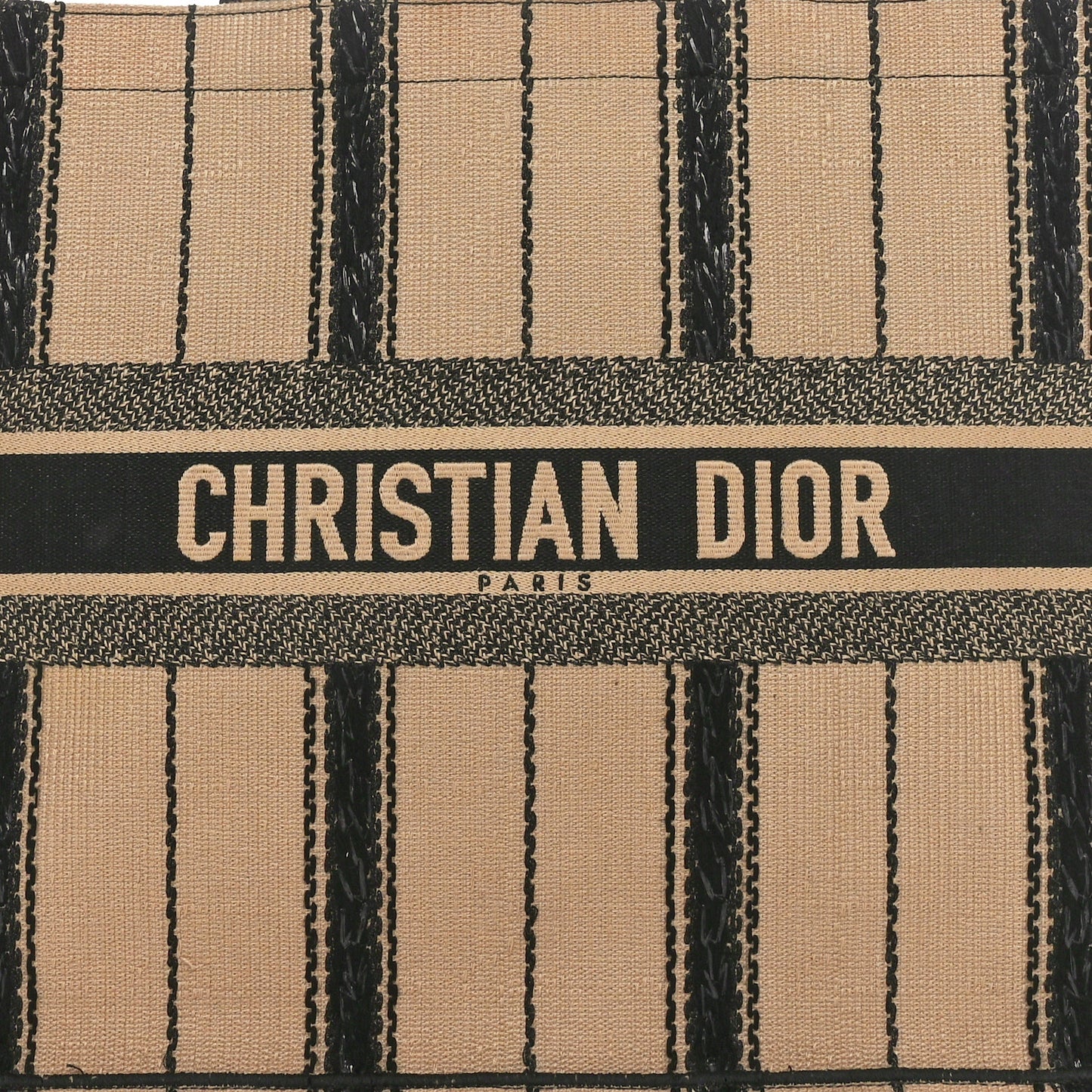 Canvas Embroidered Large Bayadere Book Tote Black Beige