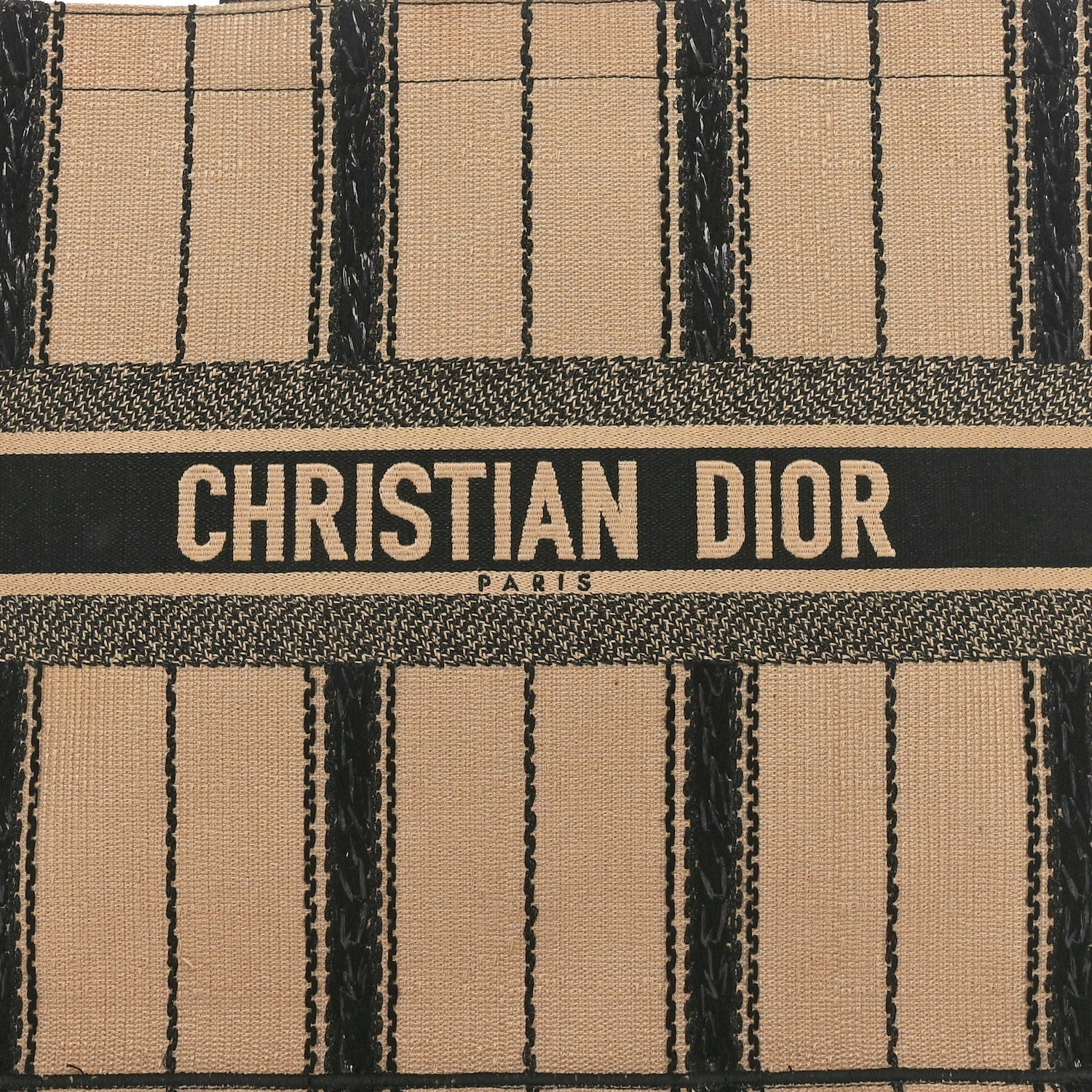 Christian Dior Canvas Embroidered Large Bayadere Book Tote Black Beige 8 of 11