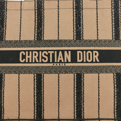 Christian Dior Canvas Embroidered Large Bayadere Book Tote Black Beige 8 of 11
