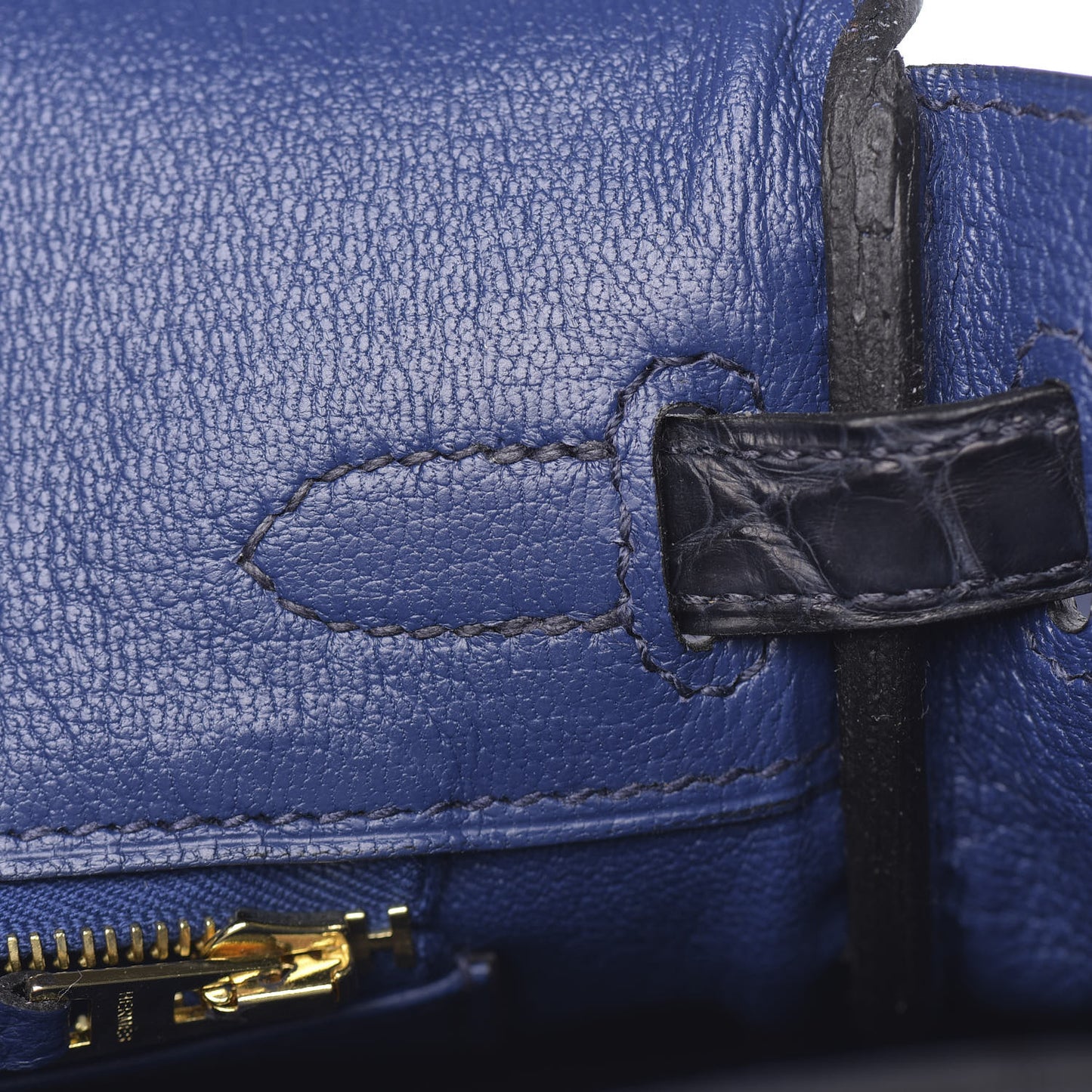 Taurillon Novillo Matte Alligator Birkin Touch 25 Bleu Saphir Marine