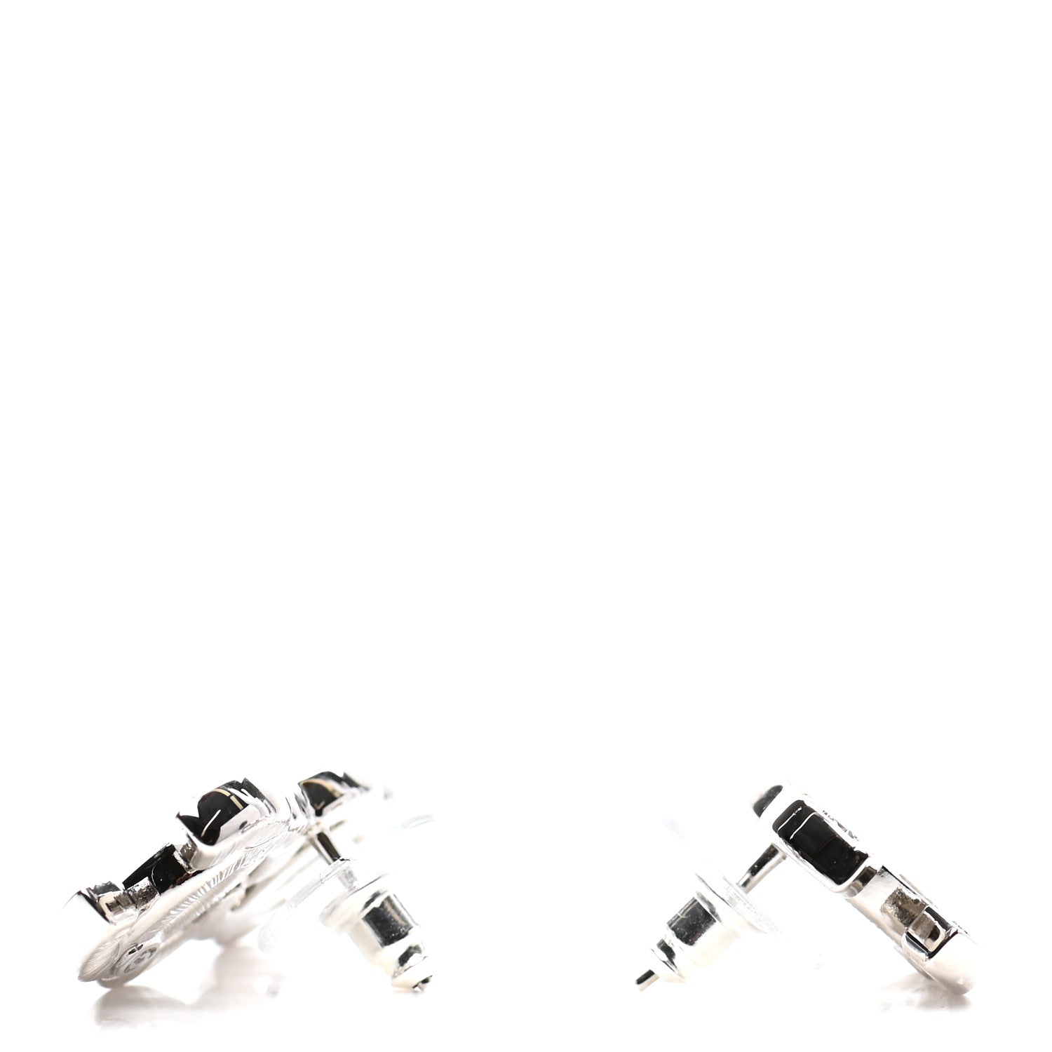 Chanel Baguette Crystal Double CC Earrings Silver 3 of 4