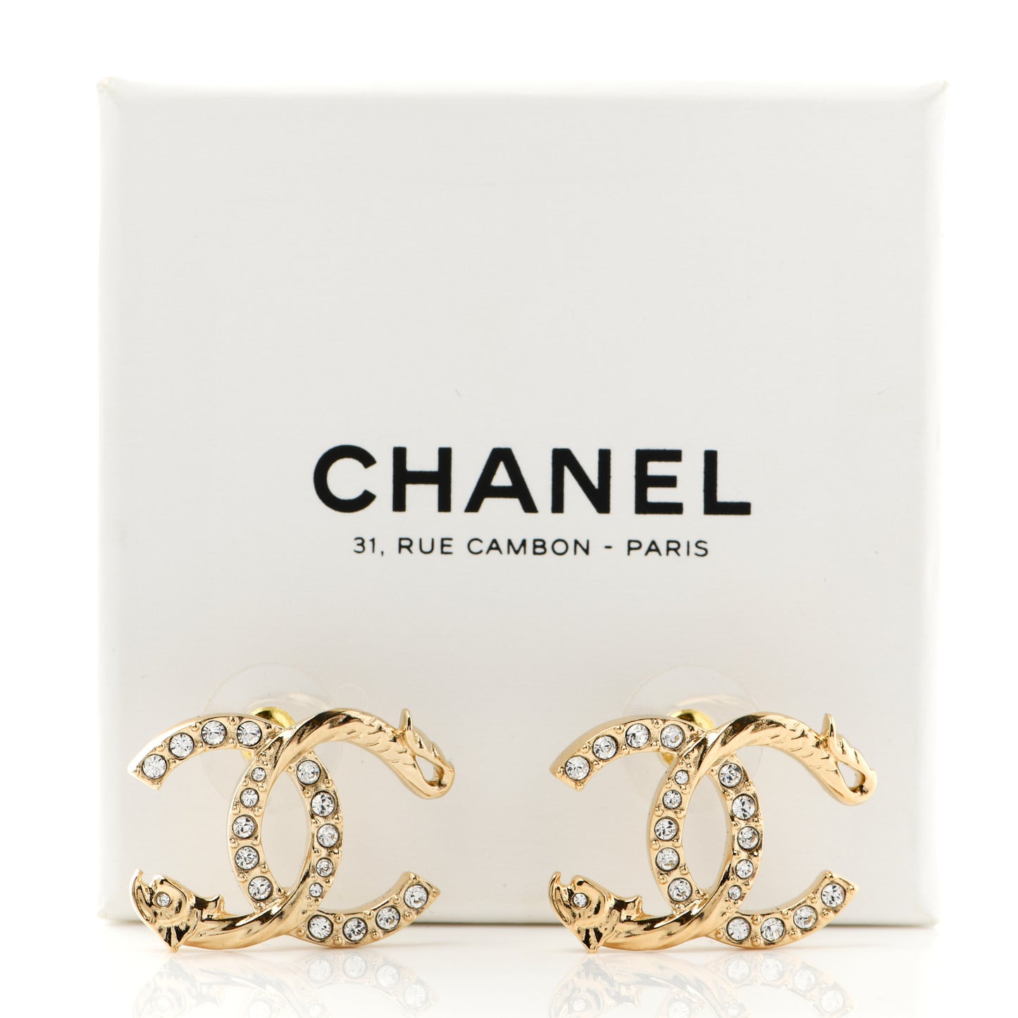 Textured Metal Crystal CC Dragon Earrings Gold