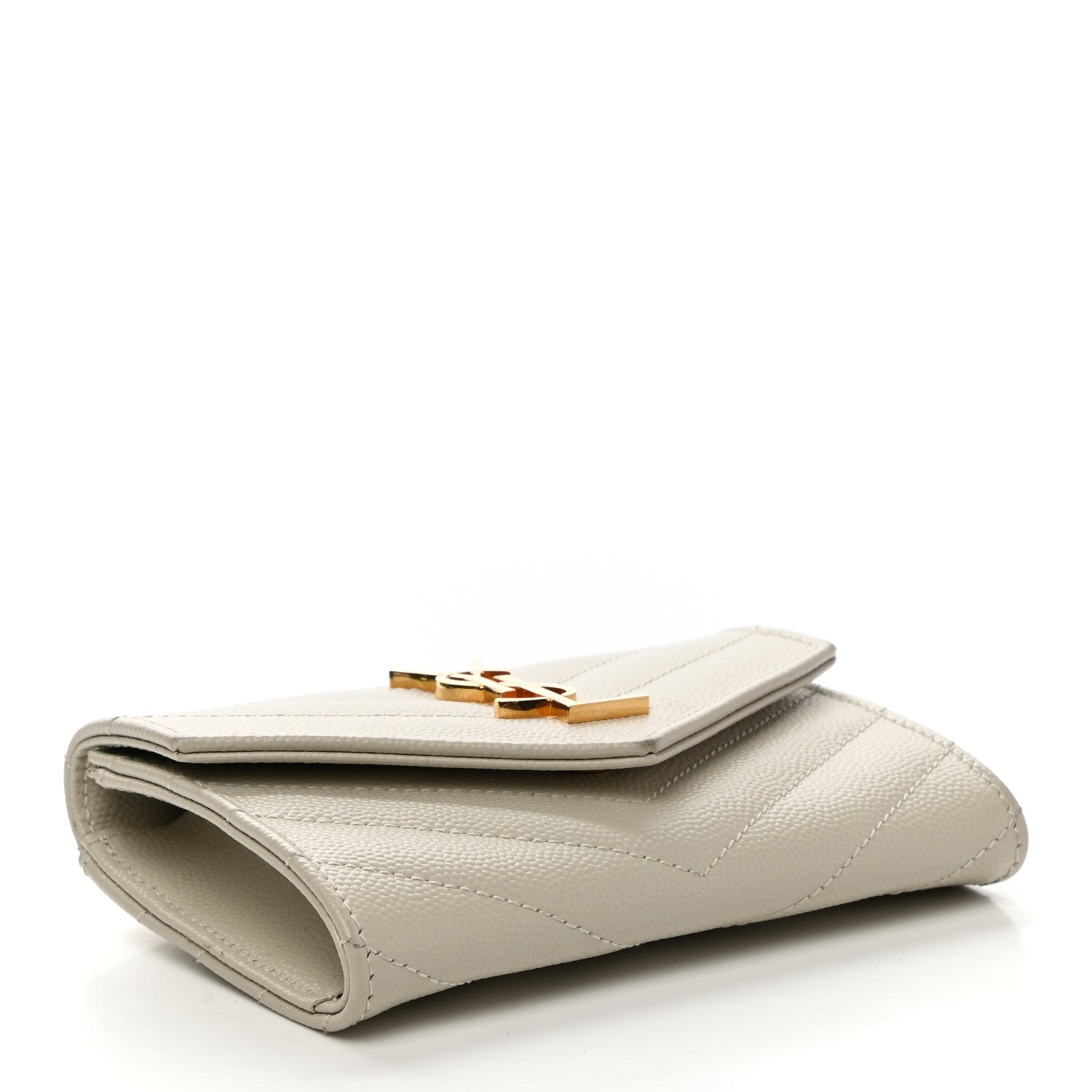 Saint Laurent Grain De Poudre Matelasse Chevron Small Monogram Envelope Wallet Crema Soft 4 of 9