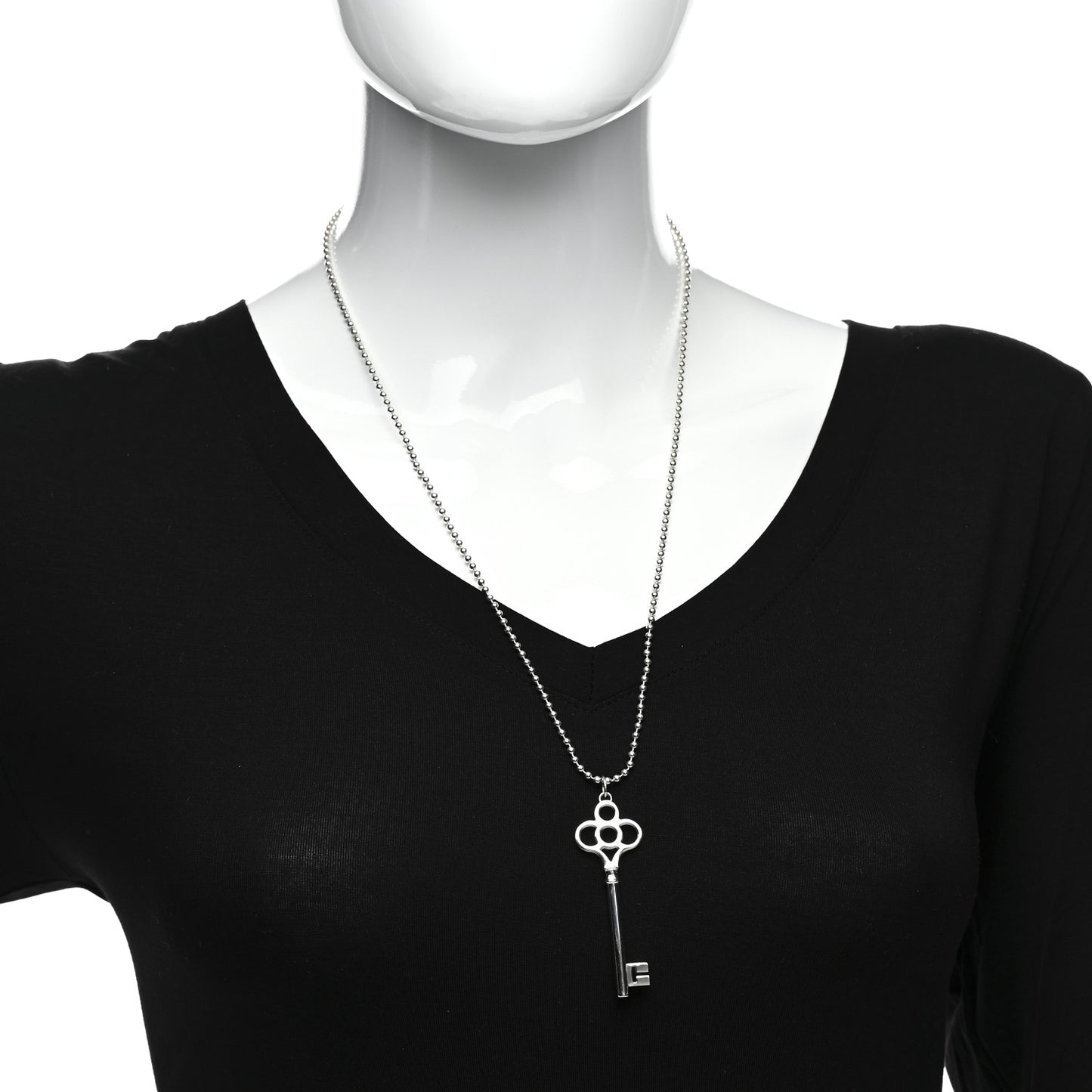 Sterling Silver Large Crown Key Pendant Necklace