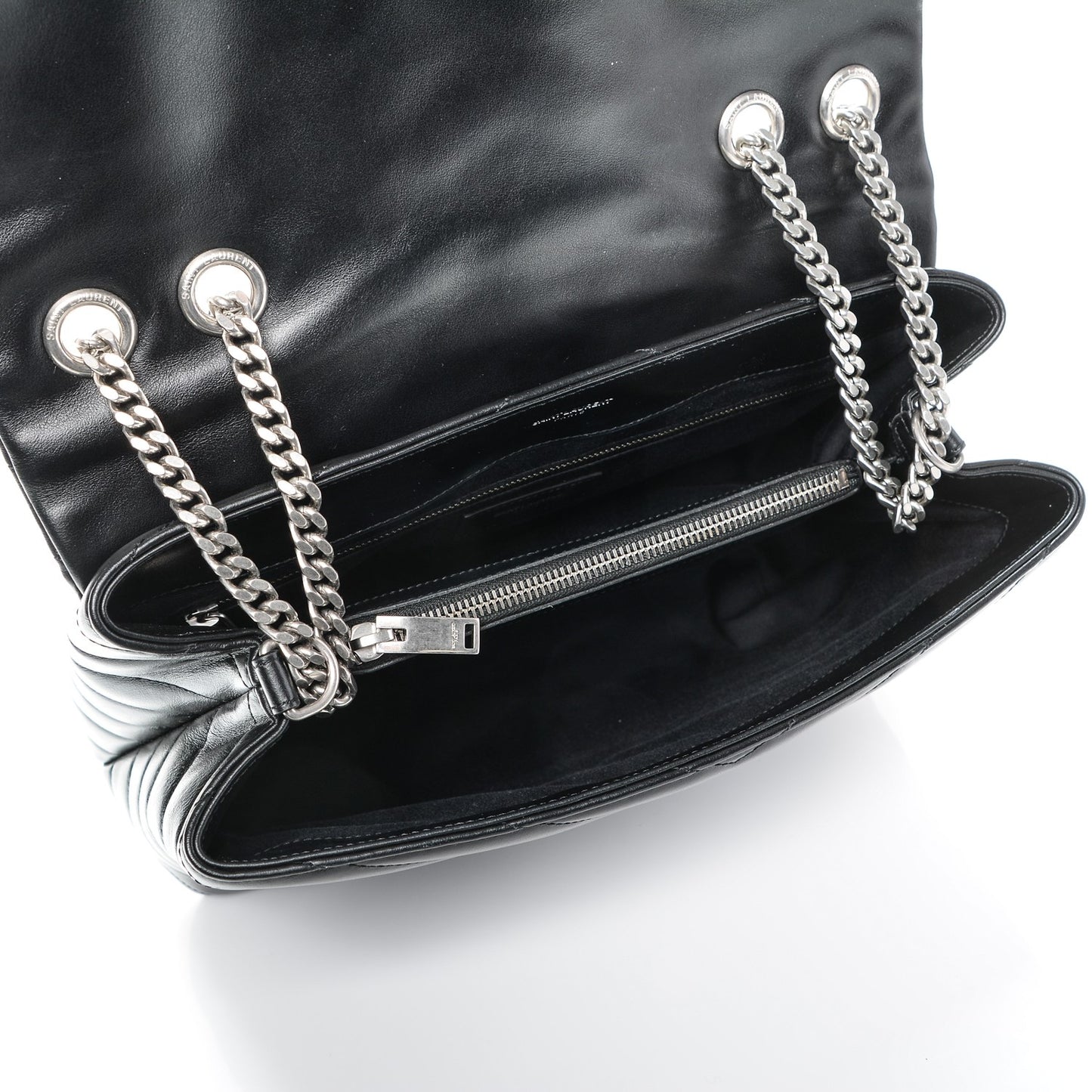 Calfskin Y Quilted Monogram Medium Loulou Chain Satchel Black