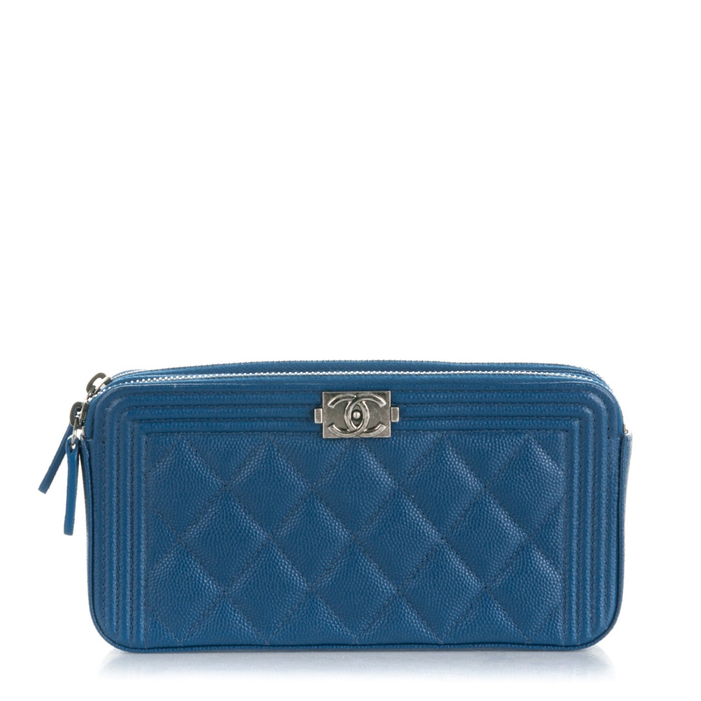 Caviar Quilted Small Boy Clutch With Chain Blue