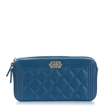 Chanel Caviar Quilted Small Boy Clutch With Chain Blue 1 of 8