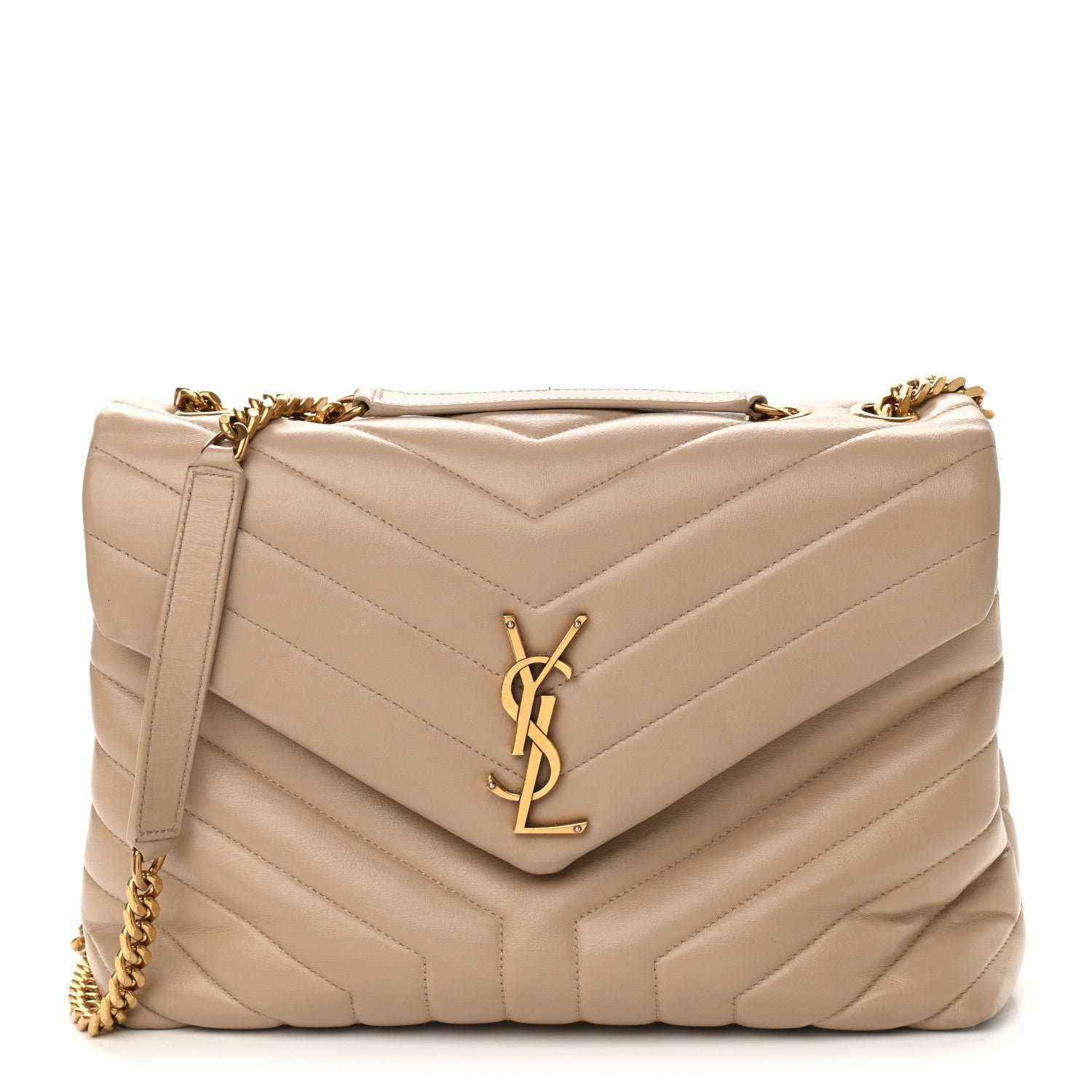 Saint Laurent Calfskin Y Quilted Monogram Medium Loulou Chain Satchel Dark Beige 1 of 10