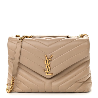 Saint Laurent Calfskin Y Quilted Monogram Medium Loulou Chain Satchel Dark Beige 1 of 10