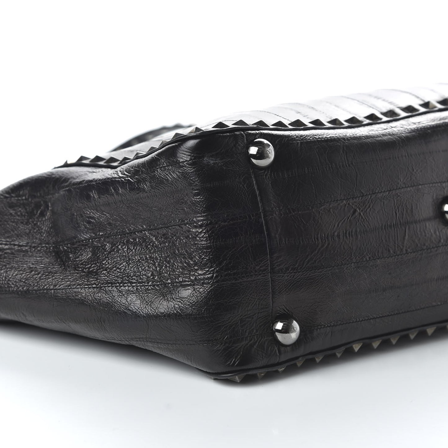 Eel Skin Medium Rockstud Tote Black