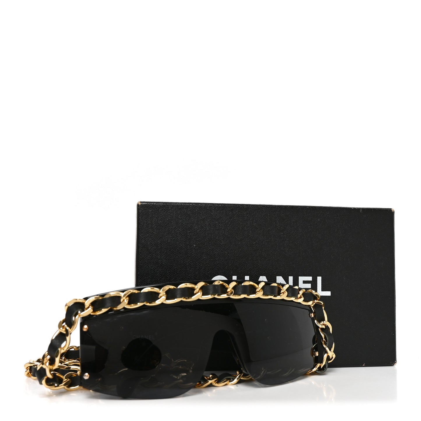 Acetate Metal Calfskin Chain Sunglasses 0027 Black