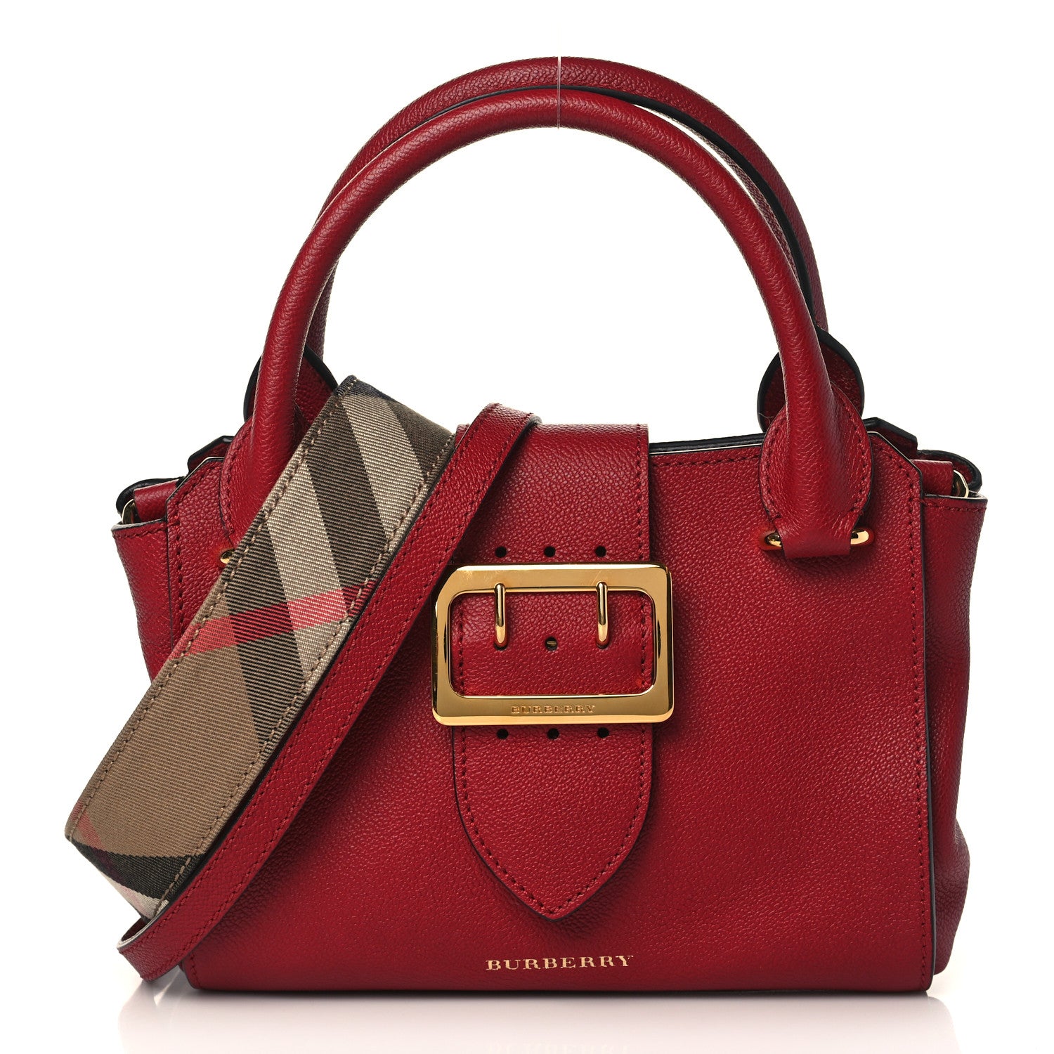 Burberry Soft Grain Calfskin Small Buckle Tote Parade Red 1 of 7