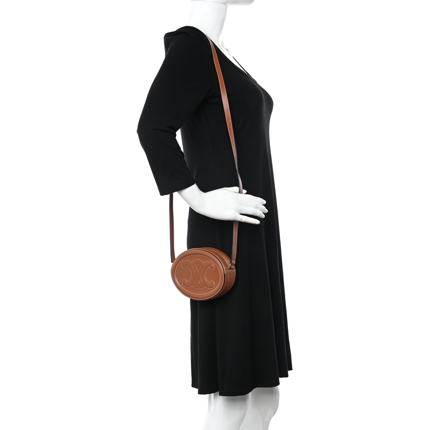 Celine Smooth Calfskin Cuir Small Triomphe Oval Crossbody Purse Tan 2 of 9