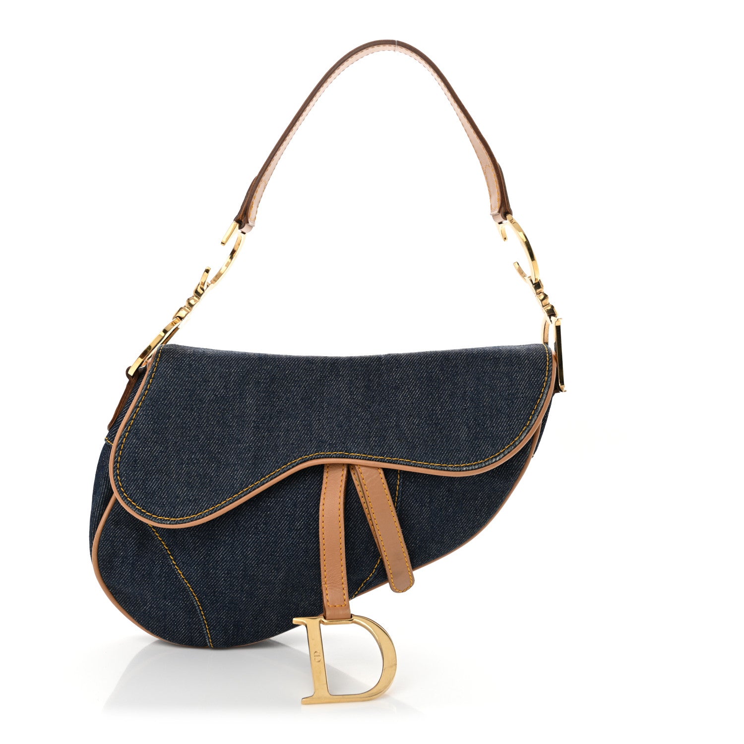 Christian Dior Denim Calfskin Saddle Bag Blue 1 of 11