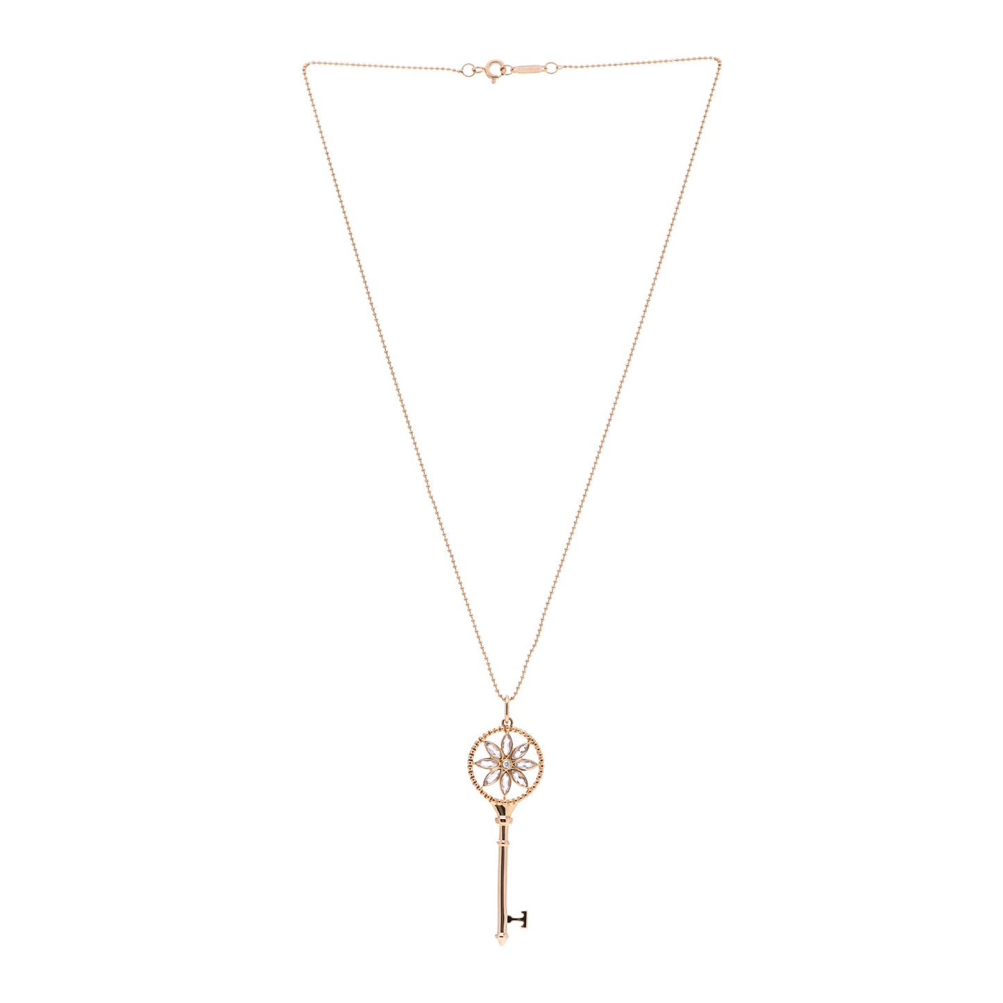 18K Rose Gold Diamond Amethyst Daisy Key Pendant Necklace