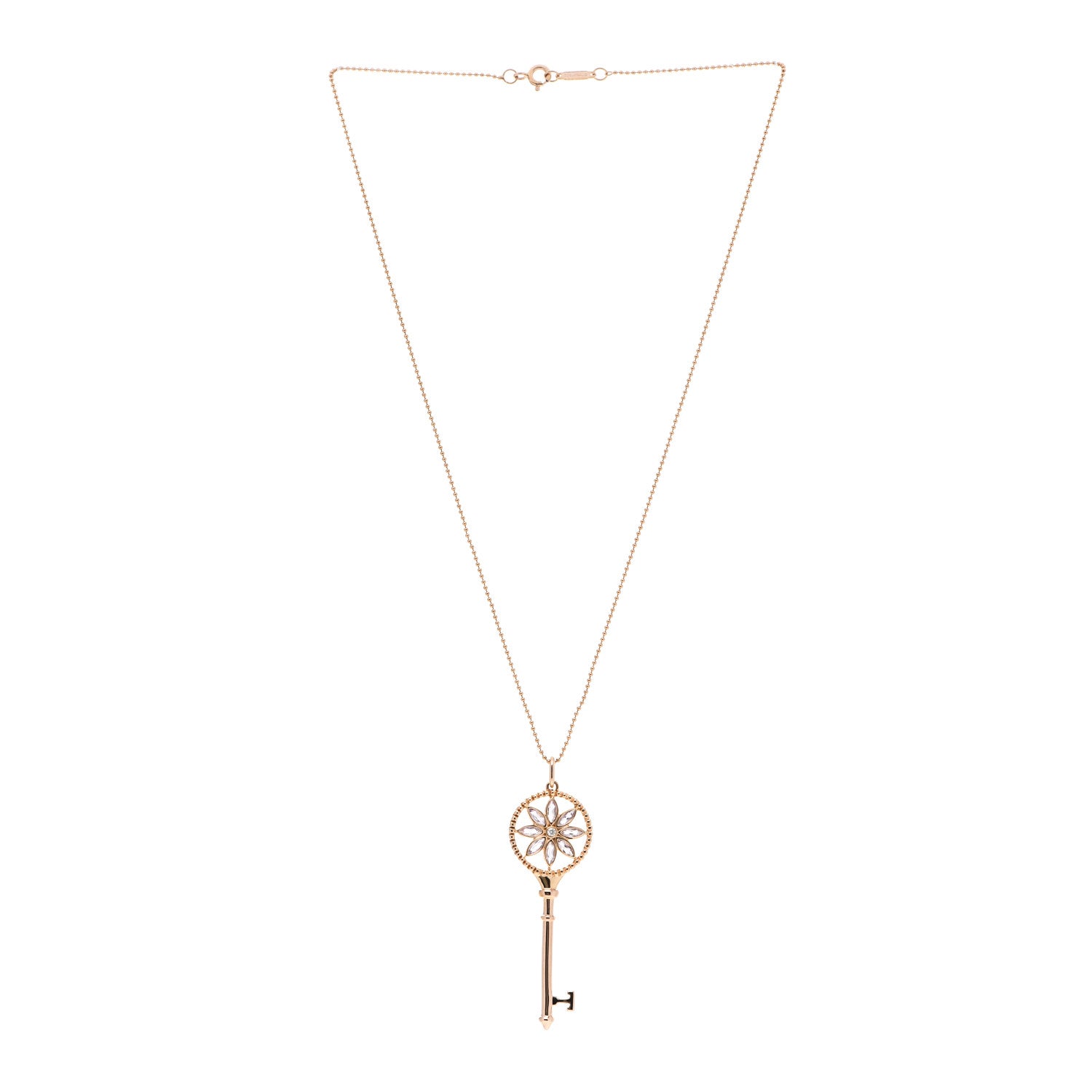 Tiffany 18K Rose Gold Diamond Amethyst Daisy Key Pendant Necklace 3 of 5