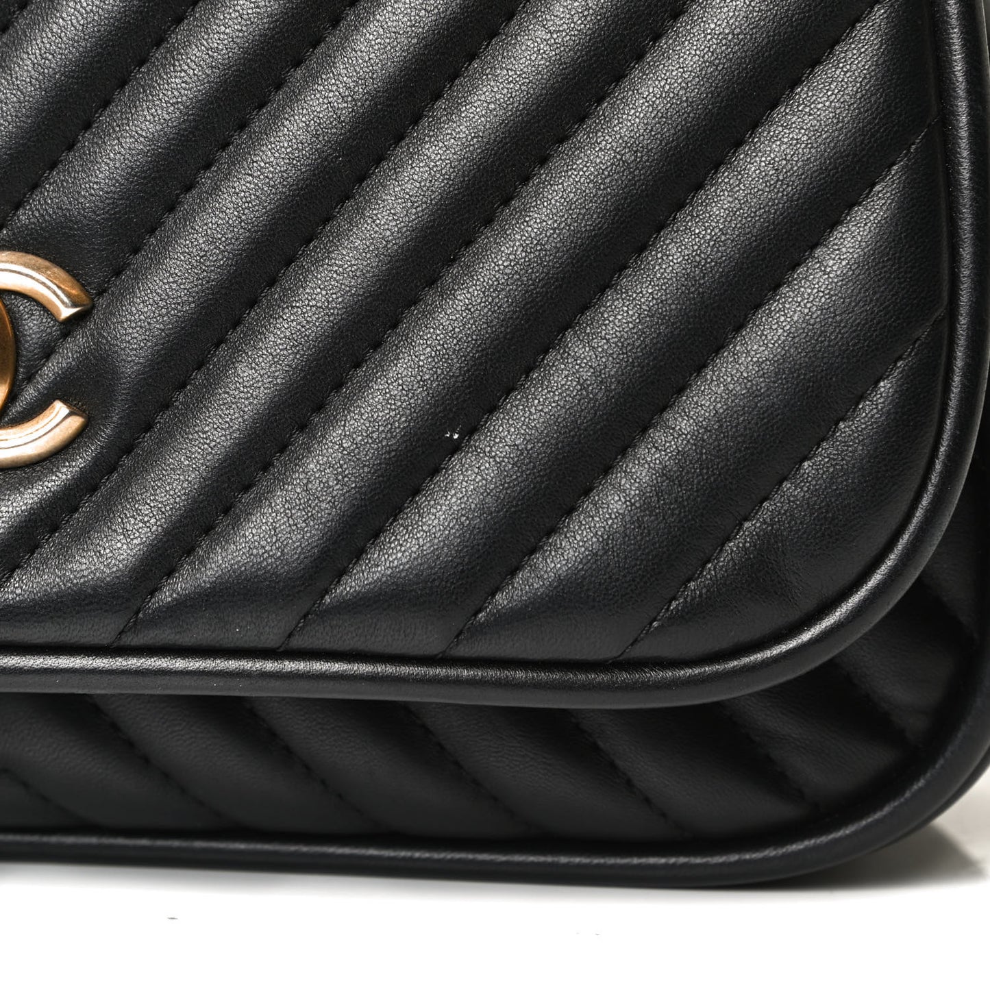 Lambskin Reverse Chevron Quilted Round Top Handle Flap Black