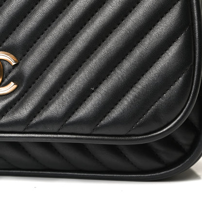Chanel Lambskin Reverse Chevron Quilted Round Top Handle Flap Black 8 of 14