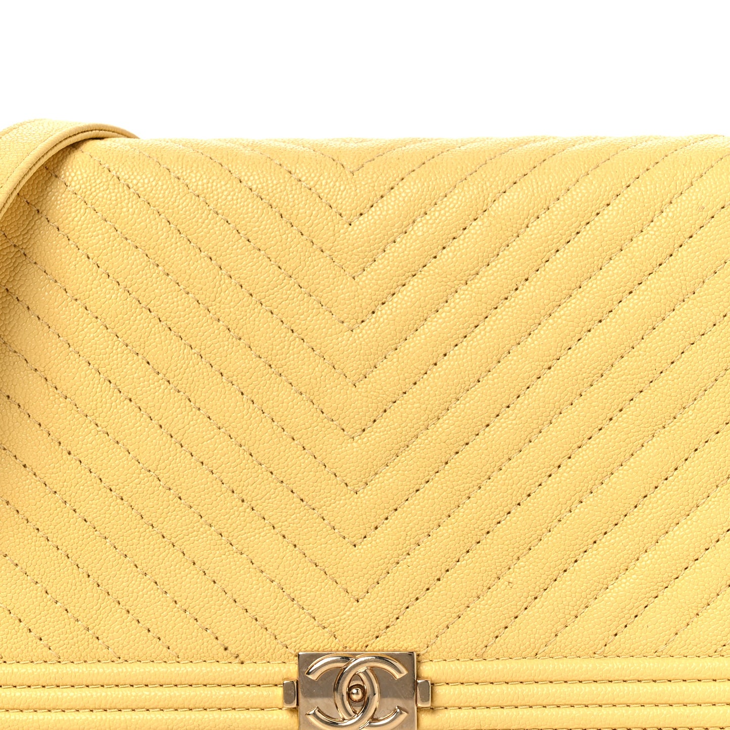 Caviar Chevron Quilted Boy Wallet On Chain WOC Yellow
