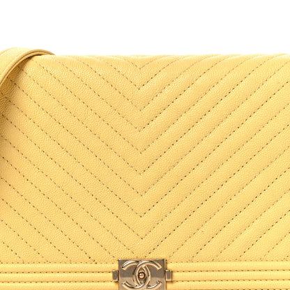 Chanel Caviar Chevron Quilted Boy Wallet On Chain WOC Yellow 9 of 14