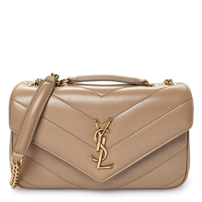 Saint Laurent Lambskin Chevron Quilted Small Loulou Bag Natural Tan 1 of 12