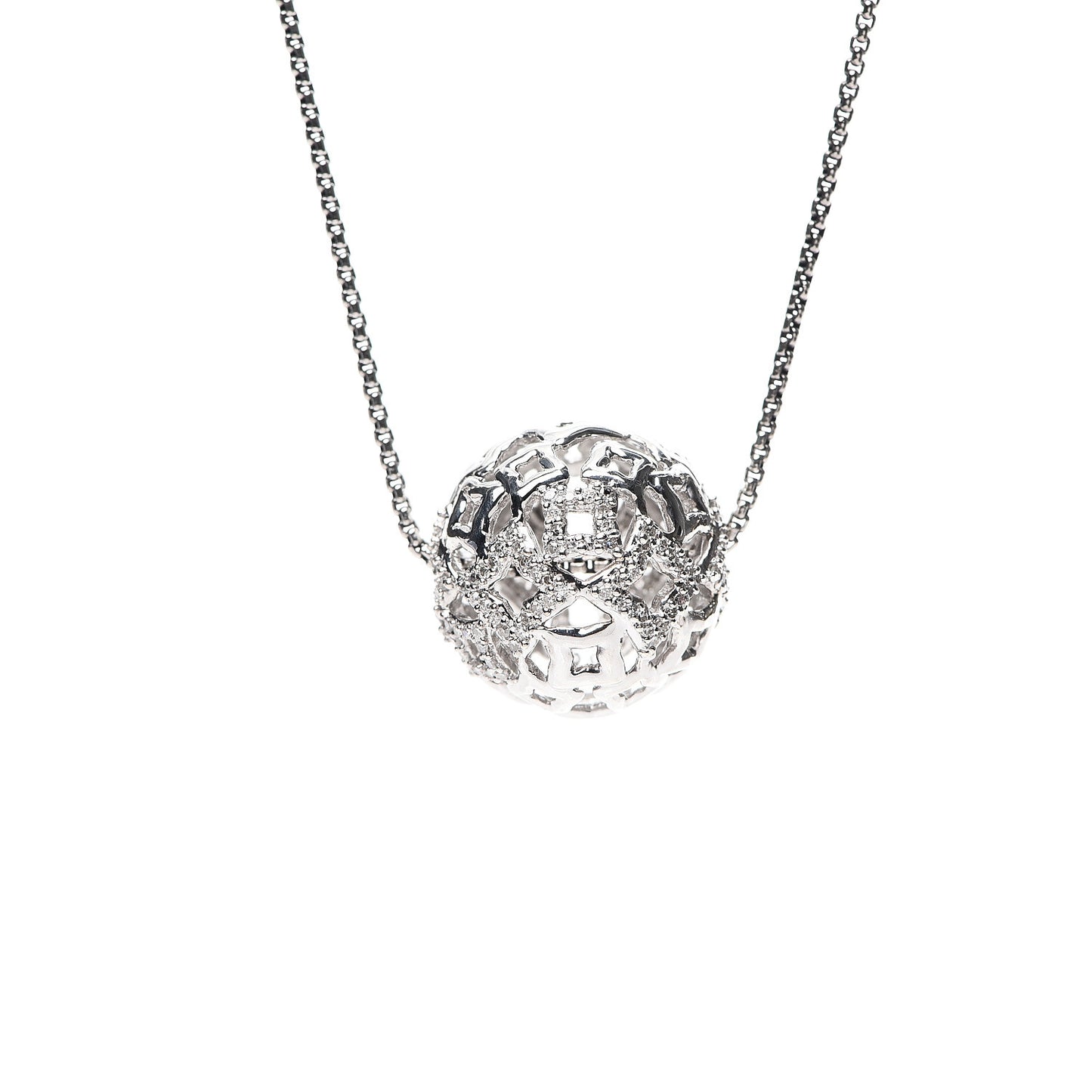 Sterling Silver Diamond Quatrefoil Ball Pendant Necklace
