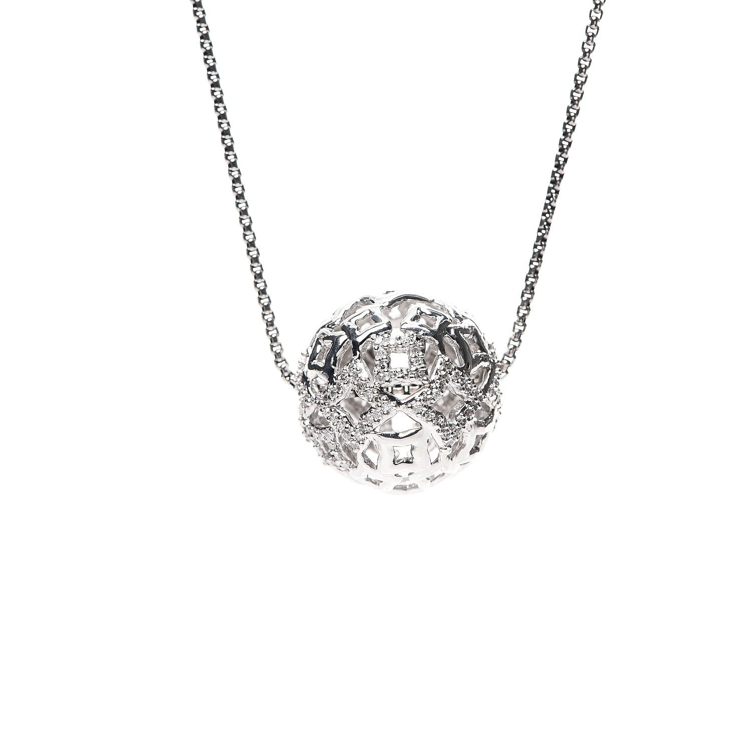 David Yurman Sterling Silver Diamond Quatrefoil Ball Pendant Necklace 3 of 4
