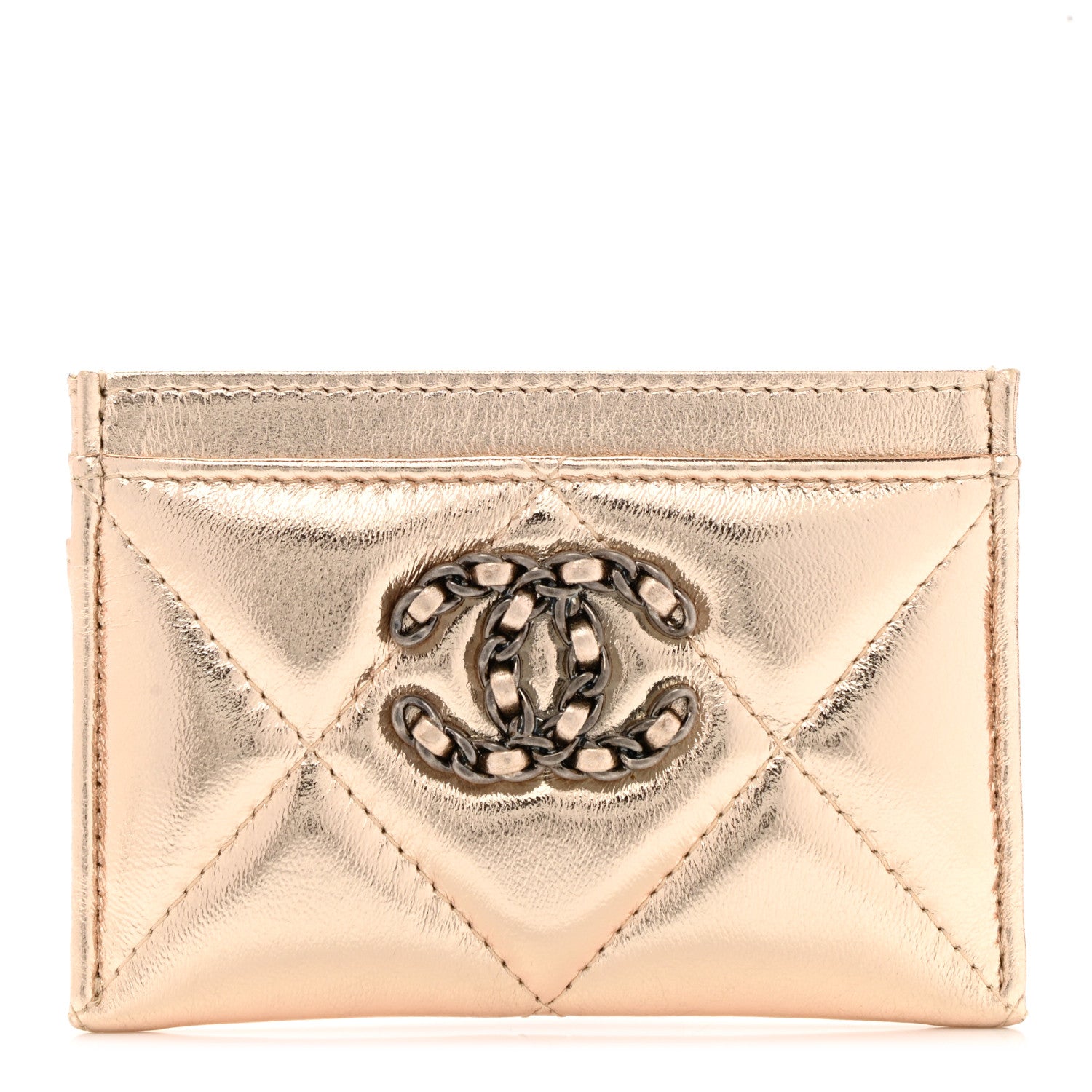 Chanel Metallic Lambskin Quilted Chanel 19 Card Holder Gold 1 of 8
