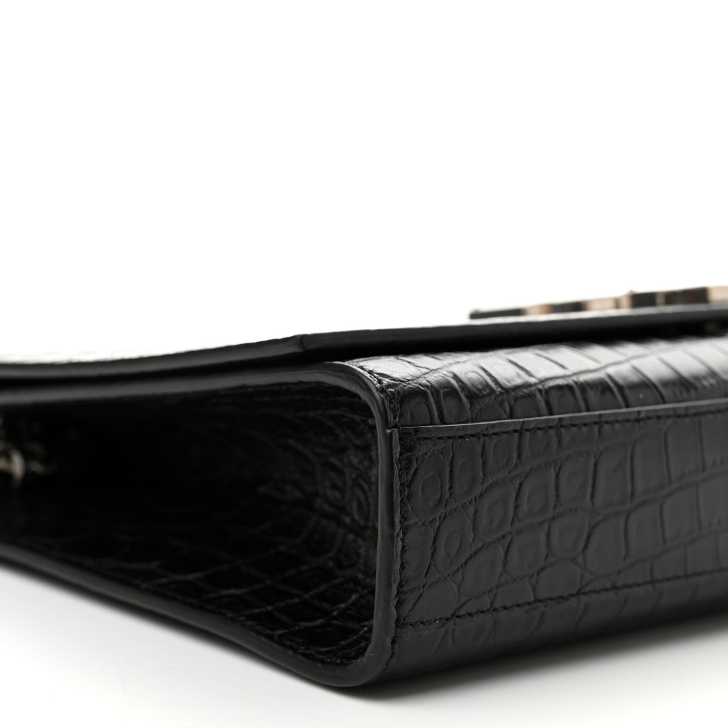 Calfskin Crocodile Embossed Large Classic Monogram Kate Satchel Black