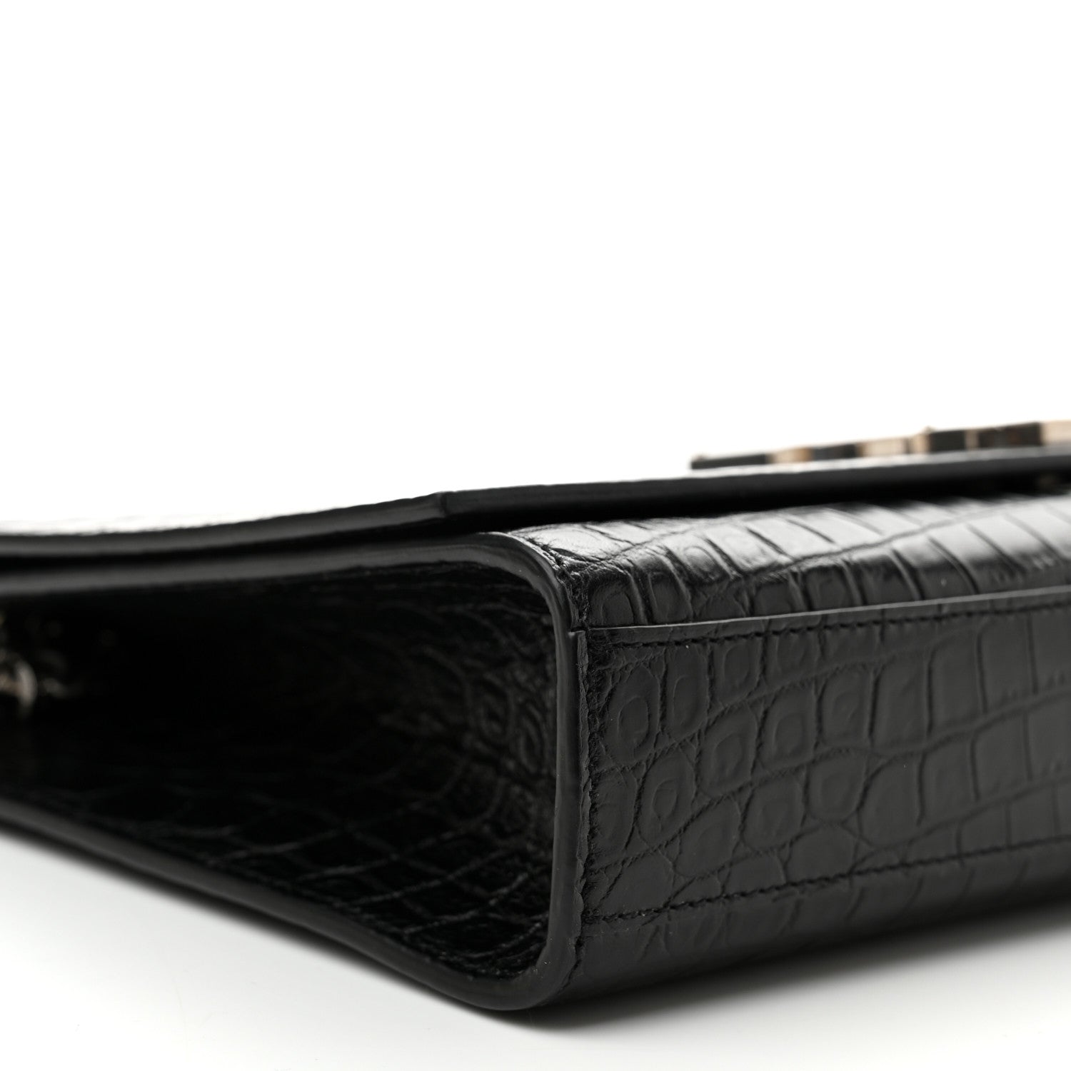 Saint Laurent Calfskin Crocodile Embossed Large Classic Monogram Kate Satchel Black 7 of 8
