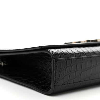 Saint Laurent Calfskin Crocodile Embossed Large Classic Monogram Kate Satchel Black 7 of 8