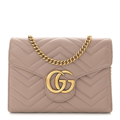 Gucci Calfskin Matelasse GG Marmont Chain Wallet Porcelain Rose 1 of 14