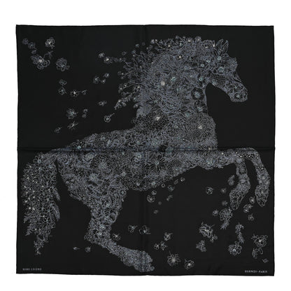 Hermes Silk Embroidered Robe Legere Scarf 90 Black Bleu 1 of 5