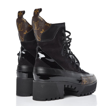 Louis Vuitton Suede Calfskin Monogram Zip Up Laureate Platform Desert Boots 38 4 of 9