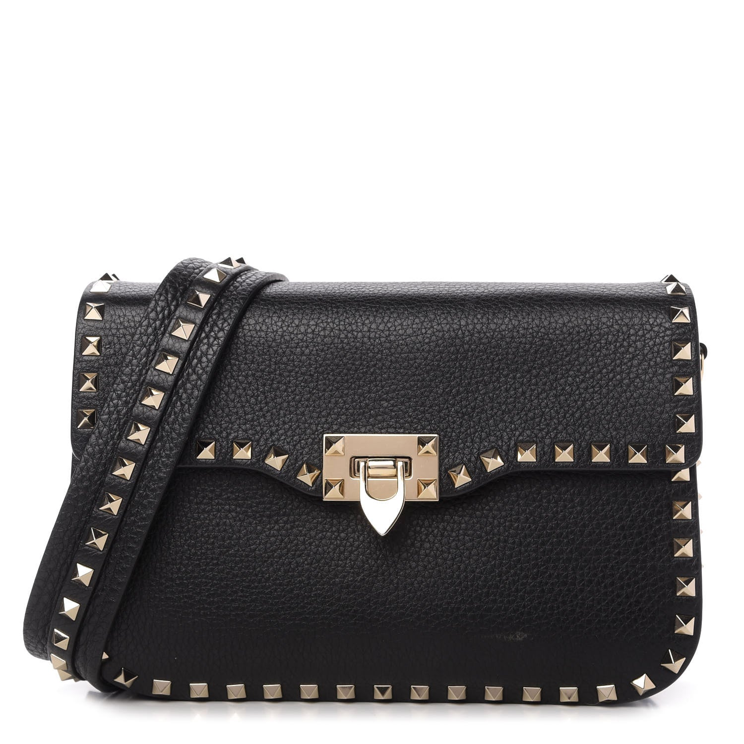 Valentino Garavani Pebbled Calfskin Rockstud Flap Saddle Bag Black 1 of 10
