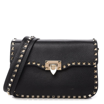 Valentino Garavani Pebbled Calfskin Rockstud Flap Saddle Bag Black 1 of 10