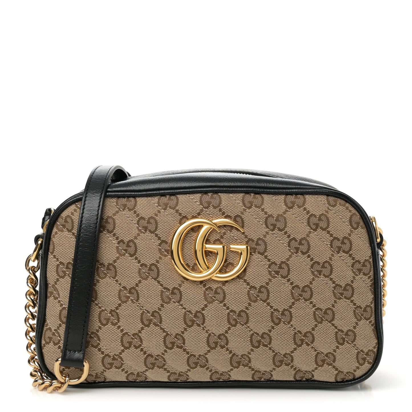Monogram Matelasse Diagonal Small GG Marmont Chain Shoulder Bag Beige Black