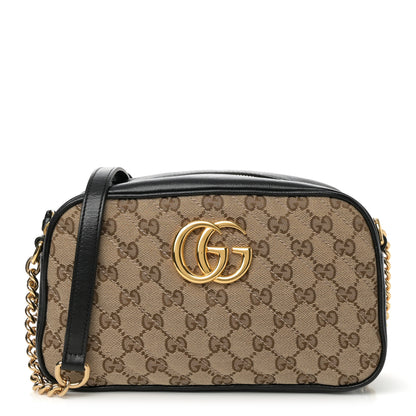 Gucci Monogram Matelasse Diagonal Small GG Marmont Chain Shoulder Bag Beige Black 1 of 13