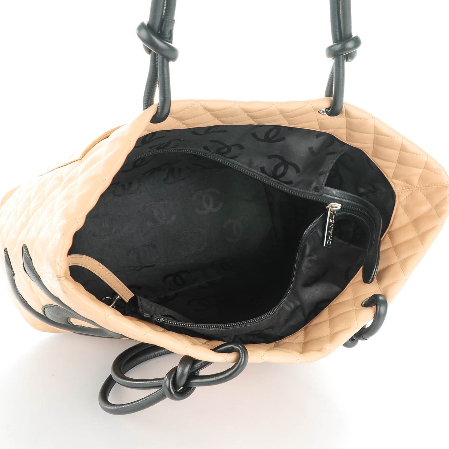 Chanel Calfskin Quilted Large Cambon Tote Beige Black 5 of 7