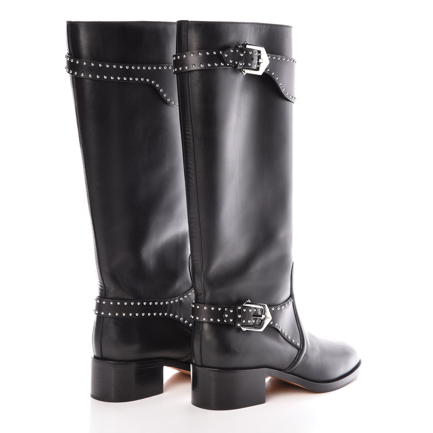 Calfskin Studded Riding Boots 39 Black